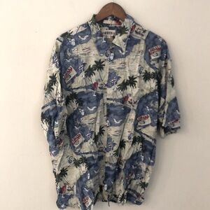 Campia tropical island casual button up short sleeves boat, cocktails, palms XXL